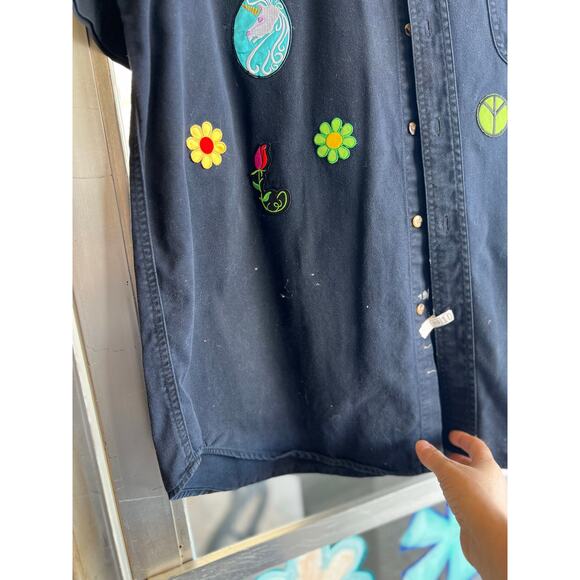 Vintage LA Loving black patched button down shirt size large - Picture 3 of 5